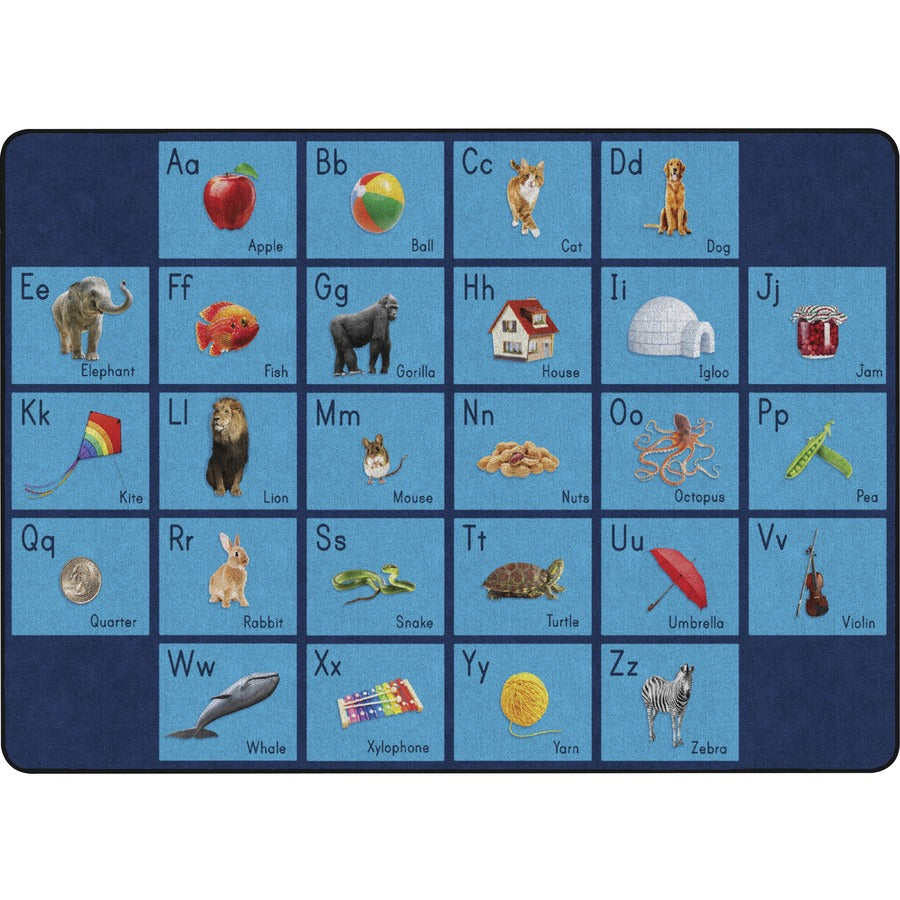 Flagship Carpets See My Alphabet Classroom Rug - Floor Rug - 100" Length x 72" Width x 0.50" Thickness - Rectangle - Blue - Yarn