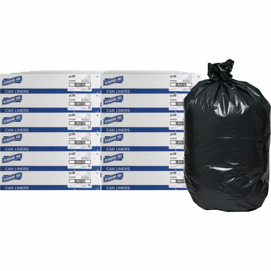 Genuine Joe Heavy-Duty Trash Can Liners - 60 gal Capacity - 56" Length x 39" Width x 1.50 mil (38 Micron) Thickness - Low Density - Black - Plastic Resin - Waste, Debris, Can - 50/Box - 96 / Pallet