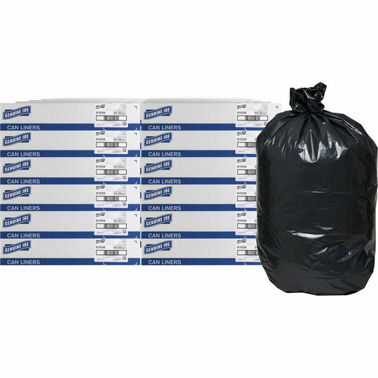 Genuine Joe Heavy-Duty Trash Can Liners - 60 gal Capacity - 56" Length x 39" Width x 1.50 mil (38 Micron) Thickness - Low Density - Black - Plastic Resin - Waste, Debris, Can - 50/Box - 96 / Pallet