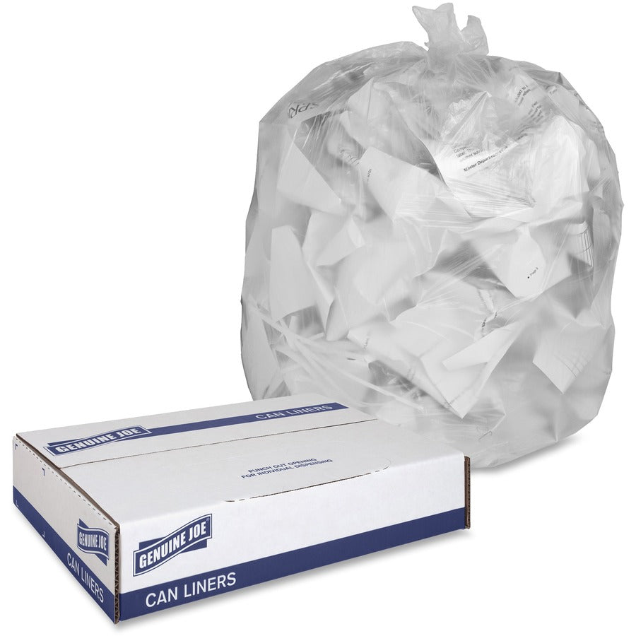 Genuine Joe Economy High-Density Can Liners - Small Size - 10 gal Capacity - 24" Length x 24" Width x 0.24 mil (6 Micron) Thickness - High Density - Translucent - Resin - Breakroom, Restroom, Office Waste, Can - 1000/Box - 96 / Pallet