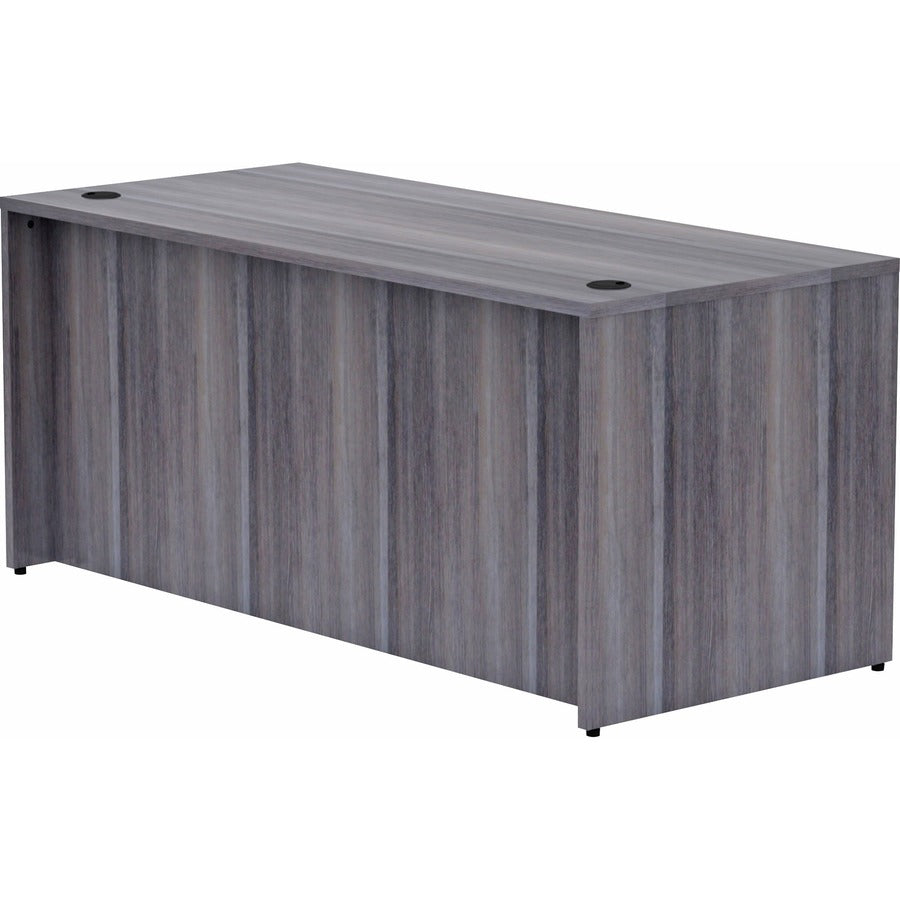 Lorell Essentials Series Rectangular Desk Shell - 29.5" Height x 66" Width x 30" Depth, 1" Thickness Top - Laminate, Weathered Charcoal Table Top - Grommet, Durable, Modesty Panel, Adjustable Floor Guide - 1 Each