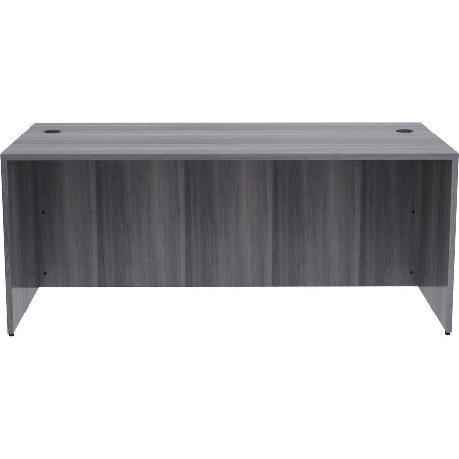 Lorell Essentials Series Rectangular Desk Shell - 29.5" Height x 70.9" Width x 35.4" Depth, 70.9" Width x 35.4" Depth x 1" Thickness Top - Laminate, Weathered Charcoal Table Top - Grommet, Durable, Modesty Panel, Adjustable Floor Guide - 1 Each