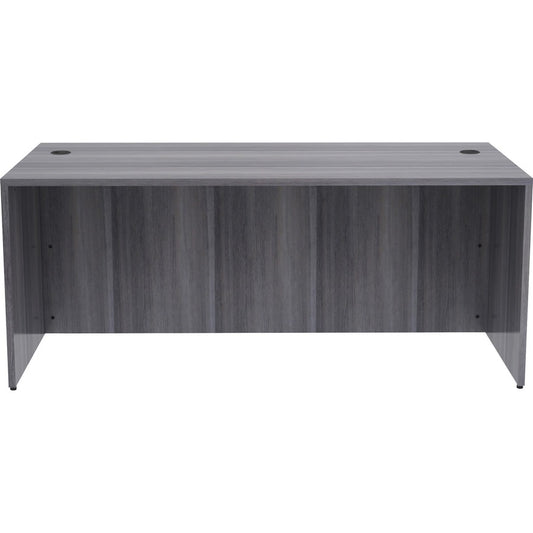 Lorell Essentials Series Rectangular Desk Shell - 29.5" Height x 70.9" Width x 35.4" Depth, 70.9" Width x 35.4" Depth x 1" Thickness Top - Laminate, Weathered Charcoal Table Top - Grommet, Durable, Modesty Panel, Adjustable Floor Guide - 1 Each