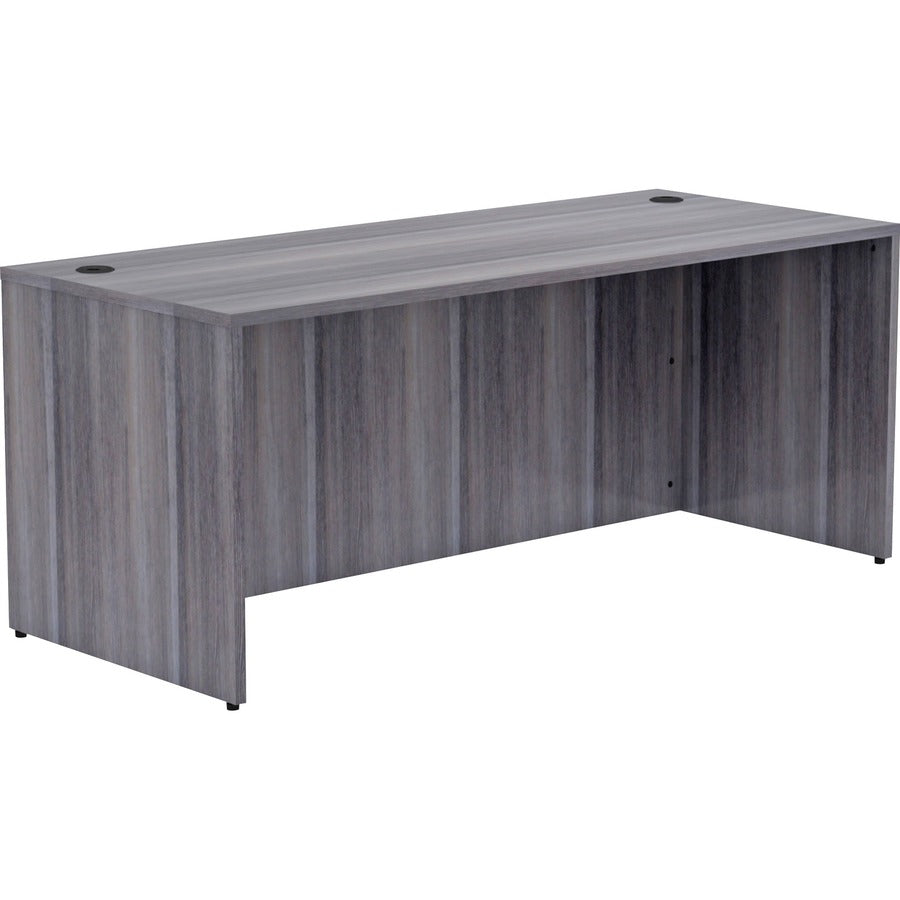 Lorell Essentials Series Rectangular Desk Shell - 29.5" Height x 70.9" Width x 29.5" Depth, 70.9" Width x 29.5" Depth x 1" Thickness Top - Laminate, Weathered Charcoal Table Top - Grommet, Modesty Panel, Durable, Adjustable Floor Guide - 1 Each