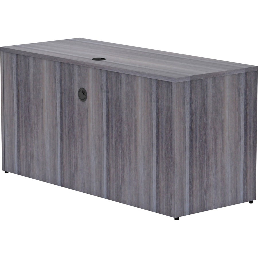 Lorell Essentials Series Credenza Shell - 29.5" Height x 60" Width x 24" Depth, 1" Thickness Top - Laminate, Weathered Charcoal Table Top - Modesty Panel, Grommet, Durable, Adjustable Floor Guide - 1 Each