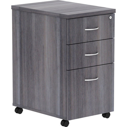 Lorell Essentials Series Box/Box/File Mobile File Cabinet - 28.3" Height x 16" Width x 22" Depth - Total Drawer(s): 3 - Finish: Weathered Charcoal, Laminate - Dual Wheel Caster, Durable, Built-in Hangrail, Mobility - For File Folder - 1 Each