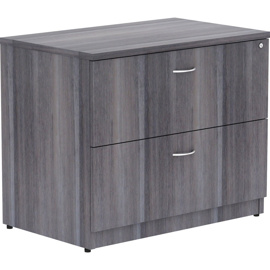 Lorell Essentials Series Lateral File - 29.5" Height x 35" Width x 22" Depth, 1" Thickness Top - Total Drawer(s): 2 - Finish: Weathered Charcoal, Laminate - Durable, Ball Bearing Glide, Locking System, Anti-tip, Adjustable Leveler, Built-in Hangrail...