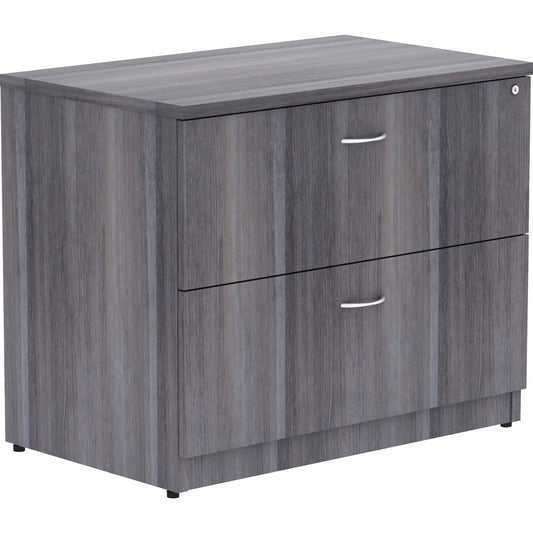 Lorell Essentials Series Lateral File - 29.5" Height x 35" Width x 22" Depth, 1" Thickness Top - Total Drawer(s): 2 - Finish: Weathered Charcoal, Laminate - Durable, Ball Bearing Glide, Locking System, Anti-tip, Adjustable Leveler, Built-in Hangrail...