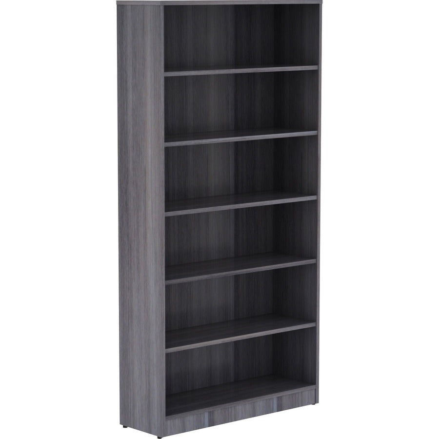 Lorell Laminate Bookcase - 6 Shelf(ves) - 72" Height x 36" Width x 12" Depth - Sturdy, Adjustable Shelf, Square Corner, Adjustable Feet - Weathered Charcoal - Thermally Fused Laminate - 1 Each