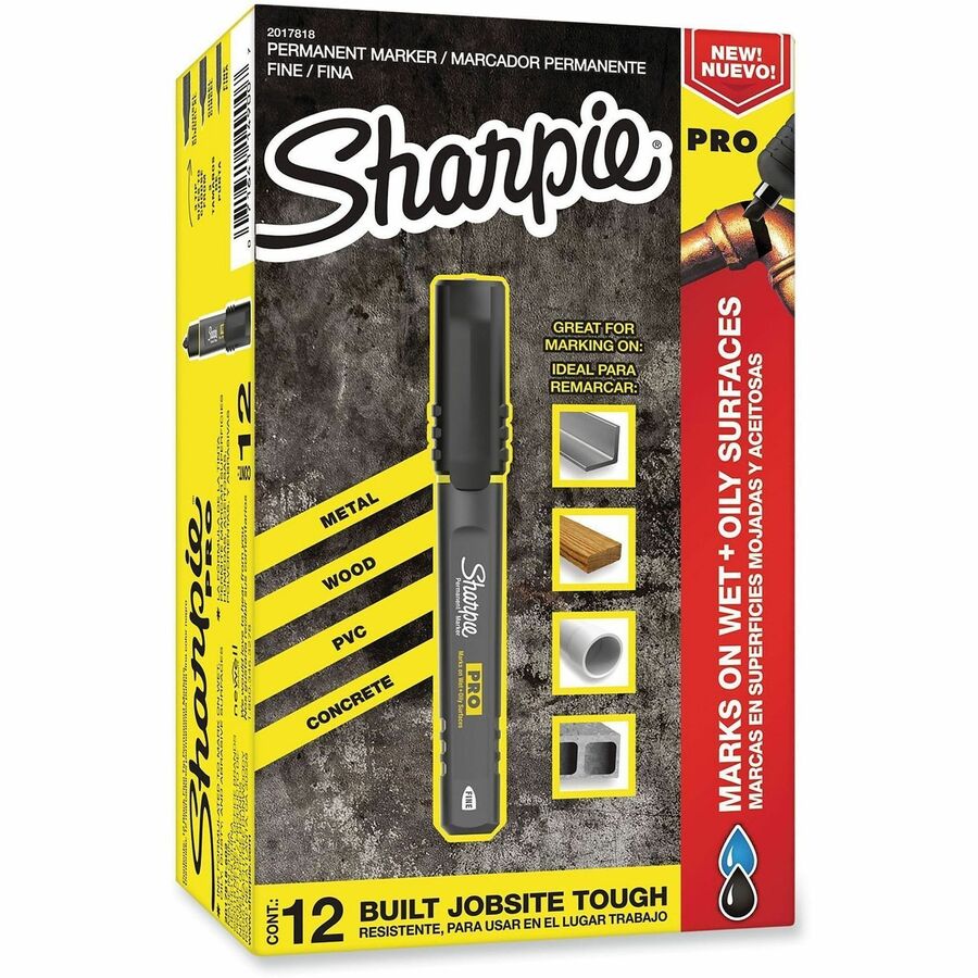 Sharpie PRO Fine Tip Permanent Markers - Black Ink - 12 / Dozen
