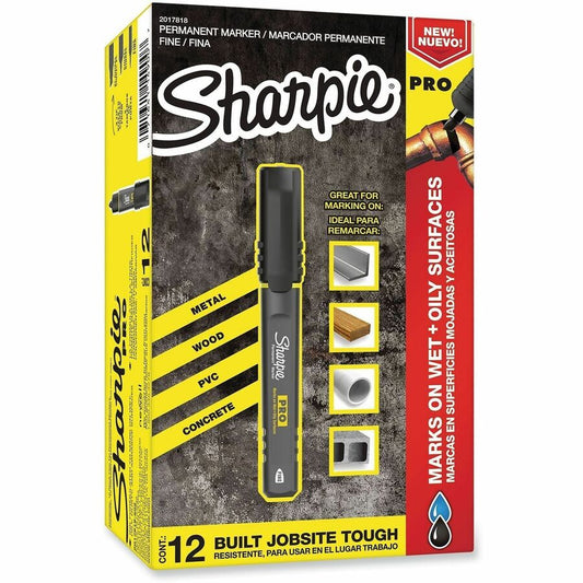 Sharpie PRO Fine Tip Permanent Markers - Black Ink - 12 / Dozen