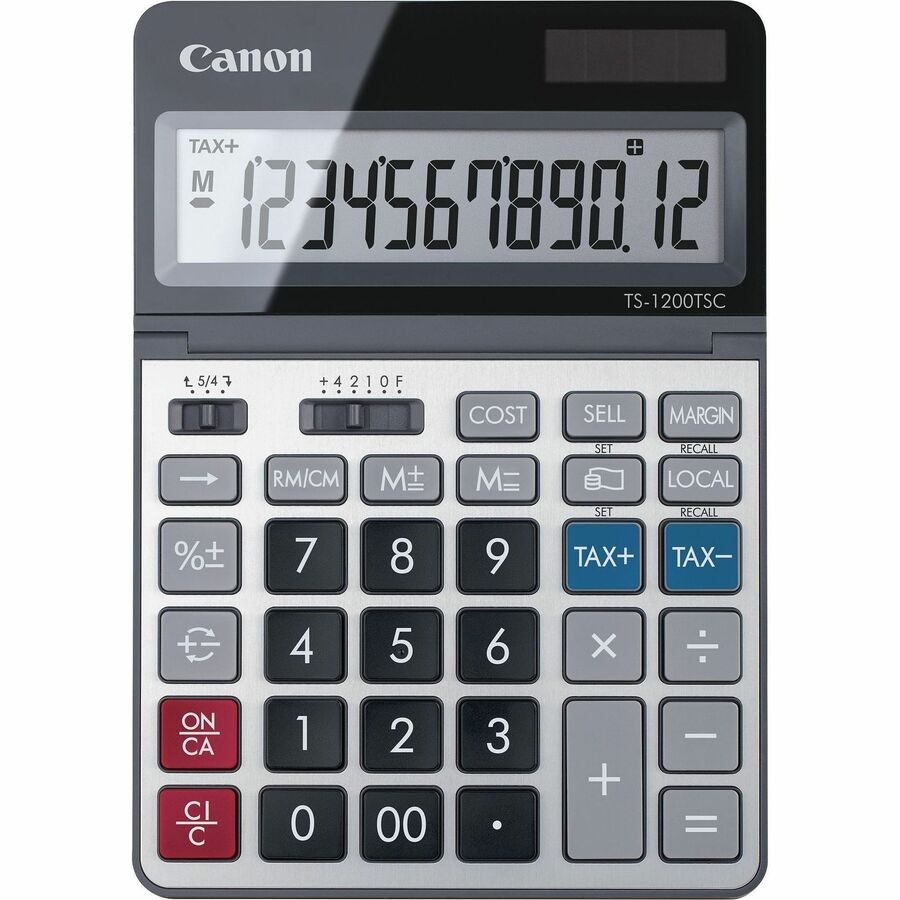 Canon TS1200TSC 12-digit Desktop Calculator - Extra Large Display - 12 Digits - LCD - Solar Powered - 7" Height x 5" Width x 0.7" Depth - Beige - Metal - Desktop - 1 Each