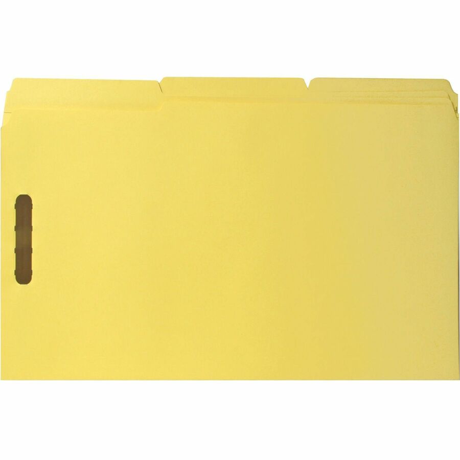 Business Source 1/3 Tab Cut Legal Recycled Fastener Folder - 11" x 14" - 3/4" Expansion - 2 Fastener - 2" Fastener Capacity - 11 pt. - 2 Plys - Yellow - 10% Recycled - 50 / Box