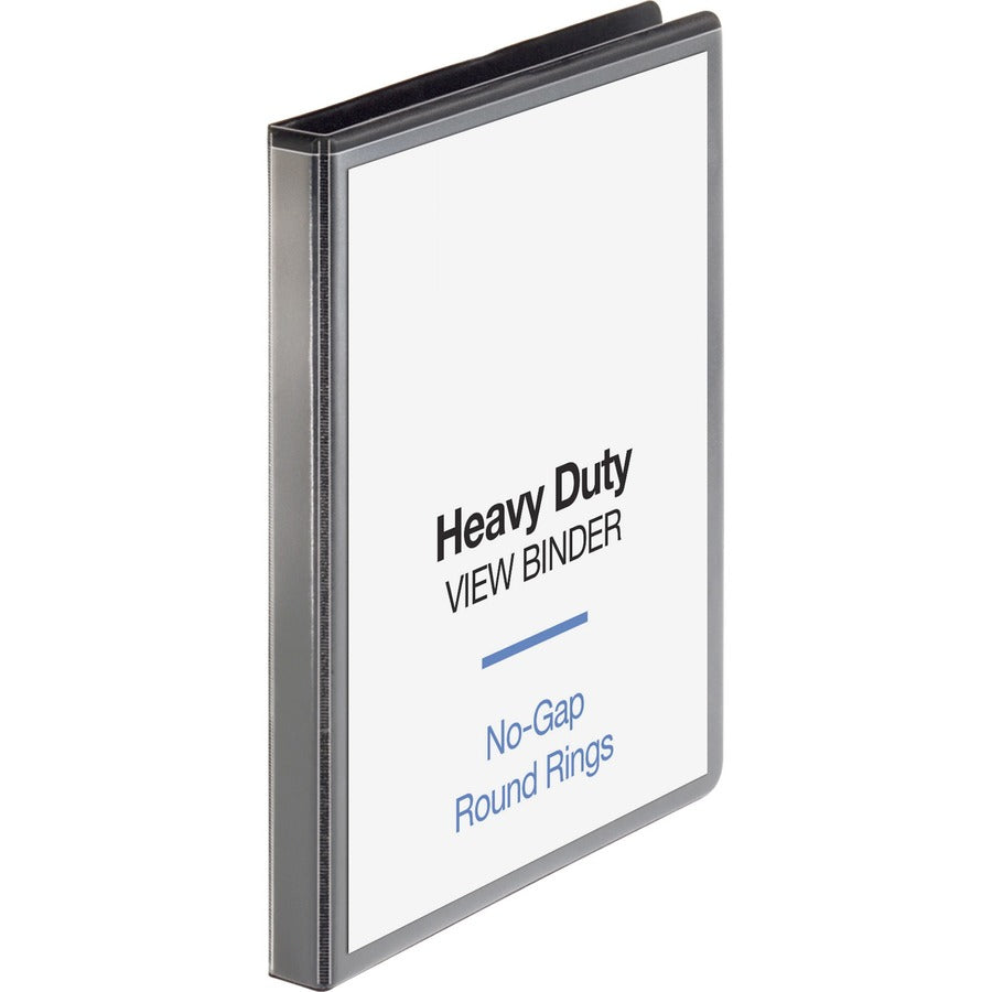 Business Source Heavy-duty View Binder - 1/2" Binder Capacity - Letter - 8 1/2" x 11" Sheet Size - 125 Sheet Capacity - Fastener: Round Ring - Pocket: 2, Internal - Polypropylene, Chipboard - Black - Heavy Duty, Wrinkle-free, Gap-free Ring, Non-glare...