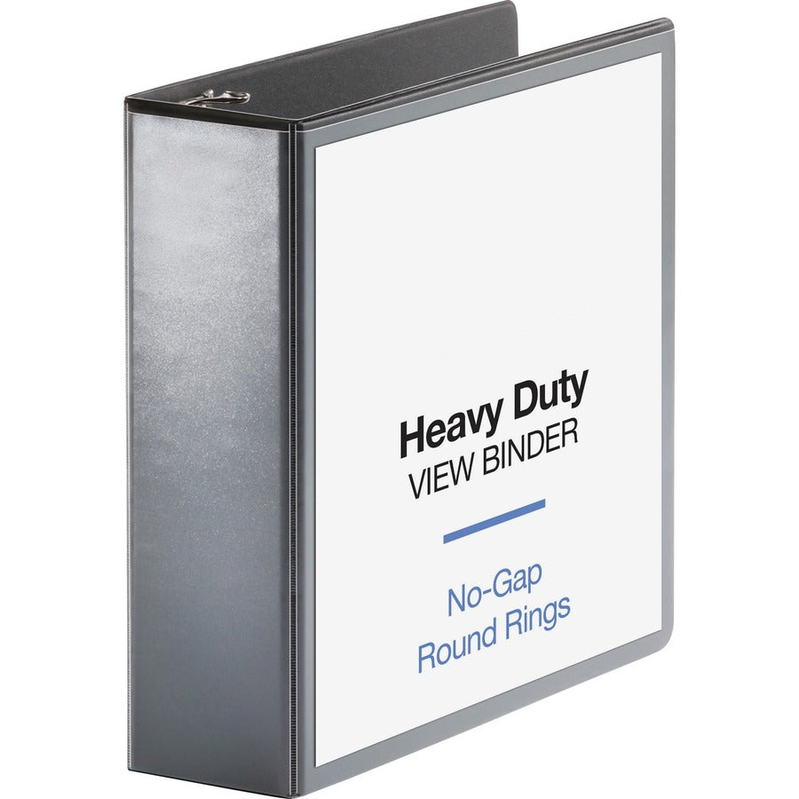 Business Source Heavy-duty View Binder - 3" Binder Capacity - Letter - 8 1/2" x 11" Sheet Size - 625 Sheet Capacity - Fastener: Round Ring - Pocket: 2, Internal - Polypropylene, Chipboard - Black - Heavy Duty, Wrinkle-free, Gap-free Ring, Non-glare, In...