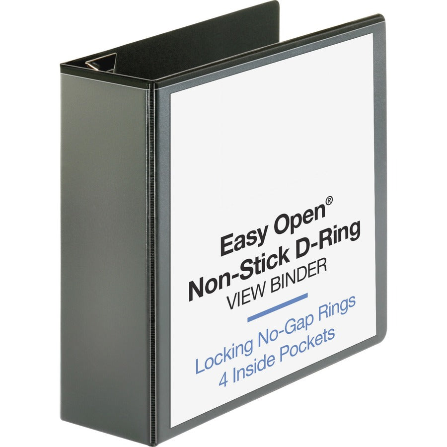 Business Source Locking D-Ring View Binder - 4" Binder Capacity - Letter - 8 1/2" x 11" Sheet Size - 775 Sheet Capacity - Fastener: D-Ring - Pocket: 4, Inside Front & Back - Polypropylene, Chipboard - Black - Recycled - Non-glare, Sturdy, Exposed Rivet...