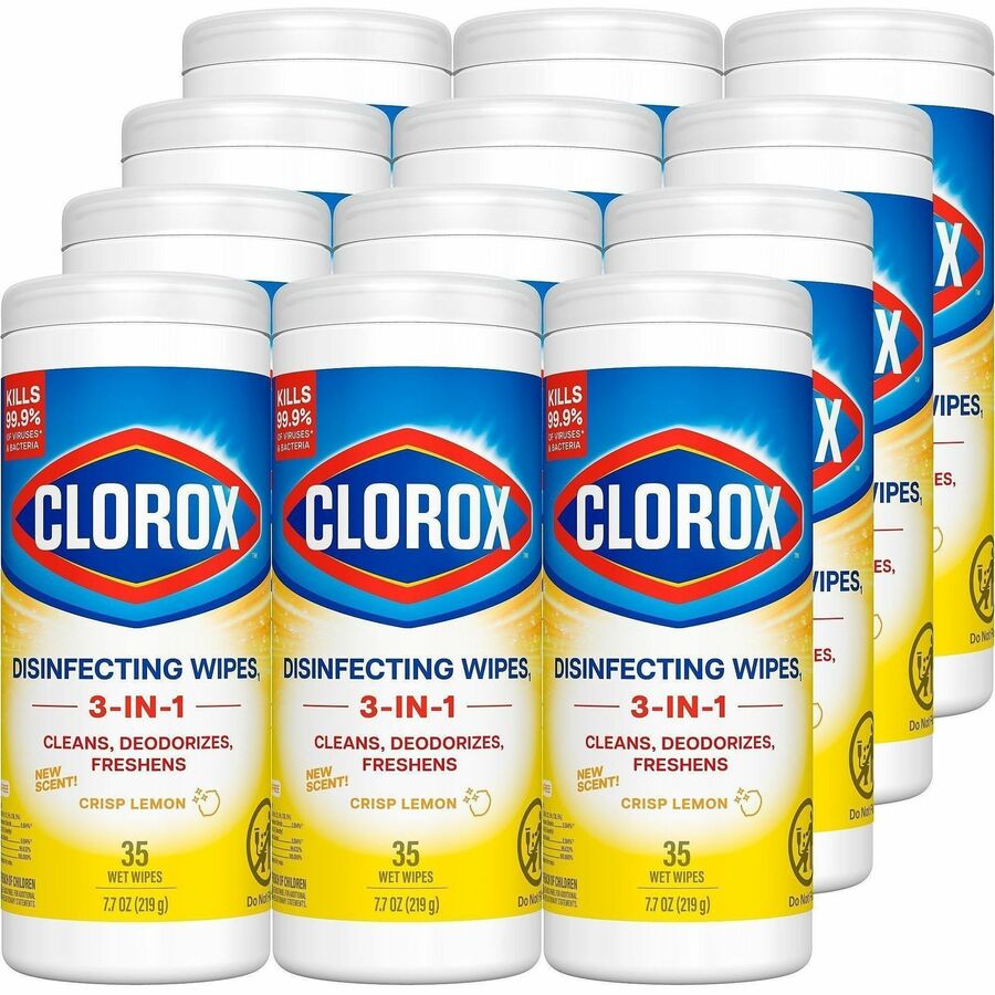 Clorox Disinfecting Cleaning Wipes - Ready-To-Use - Crisp Lemon Scent - Anti-bacterial, Textured, Bleach-free - Yellow - 35/Tub - 2 / Pallet