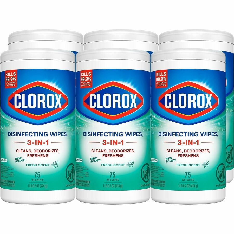 Clorox Disinfecting Wipes, Bleach-Free Cleaning Wipes - For Multipurpose - Fresh Scent - Recommended For: Bacteria Remover, Virus Remover, Germs Remover - Bleach-free, Pre-moistened, Phosphorous-free, Easy Tear, Easy to Use, Antibacterial - White - 75/...