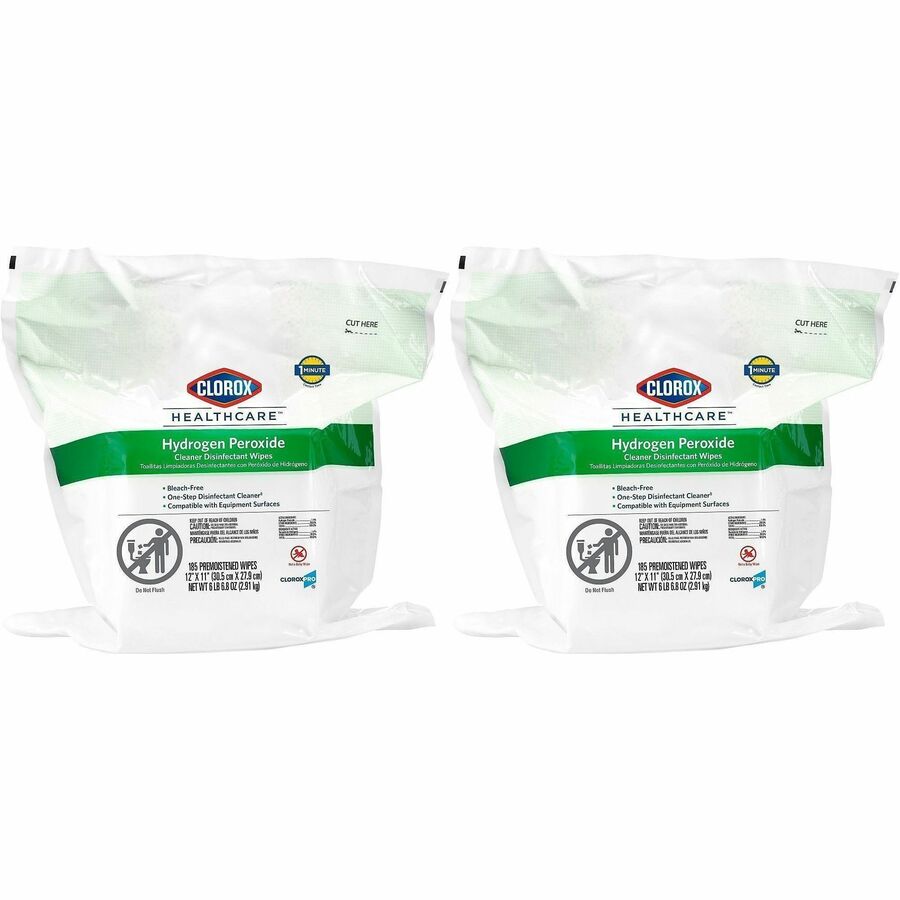 Clorox Healthcare Hydrogen Peroxide Cleaner Disinfectant Wipes Bucket Refill - 11" Length x 12" Width - Bleach-free, Antibacterial - White - 185/Pack - 2 / Carton