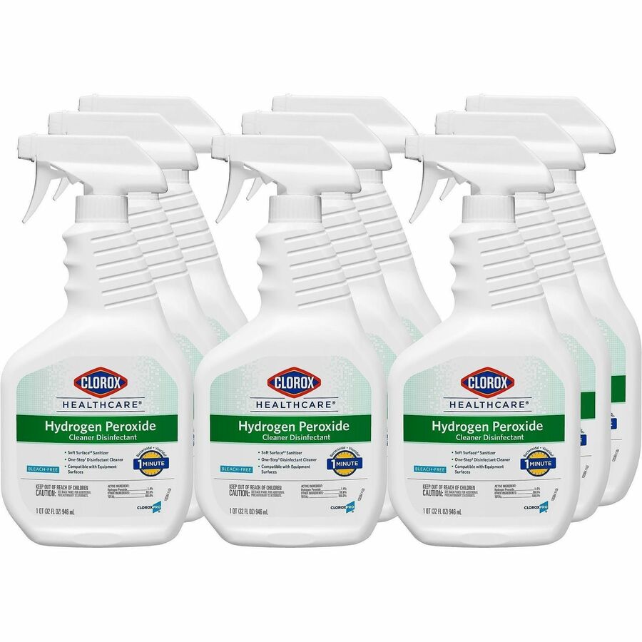 Clorox Healthcare Hydrogen Peroxide Cleaner Disinfectant Spray - For Multi Surface, Multipurpose - Liquid - 32 fl oz (1 quart) - Recommended For: Bacteria Remover, Fungi Remover, Virus Remover, Germs Remover, Odor Remover - Bleach-free, Disinfectant, A...