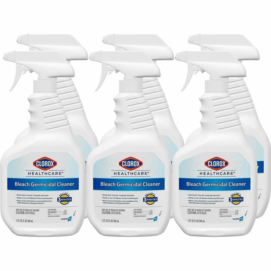 Clorox Healthcare Bleach Germicidal Cleaner Spray - Ready-To-Use - 32 fl oz (1 quart) - Anti-corrosive, Antibacterial, Disinfectant - White, Clear - 6/Carton - 30 / Bundle