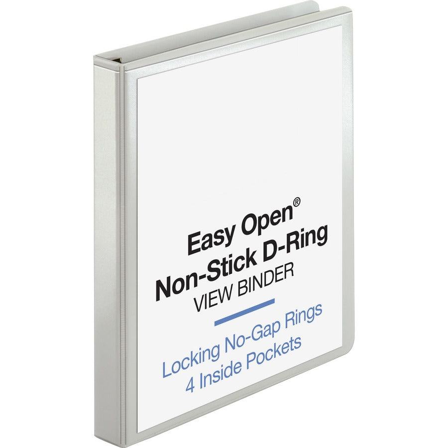 Business Source Locking D-Ring View Binder - 1" Binder Capacity - Letter - 8 1/2" x 11" Sheet Size - 200 Sheet Capacity - Fastener: D-Ring - Pocket: 4, Inside Front & Back - Polypropylene, Chipboard - White - Recycled - Non-glare, Acid-free, Exposed Ri...