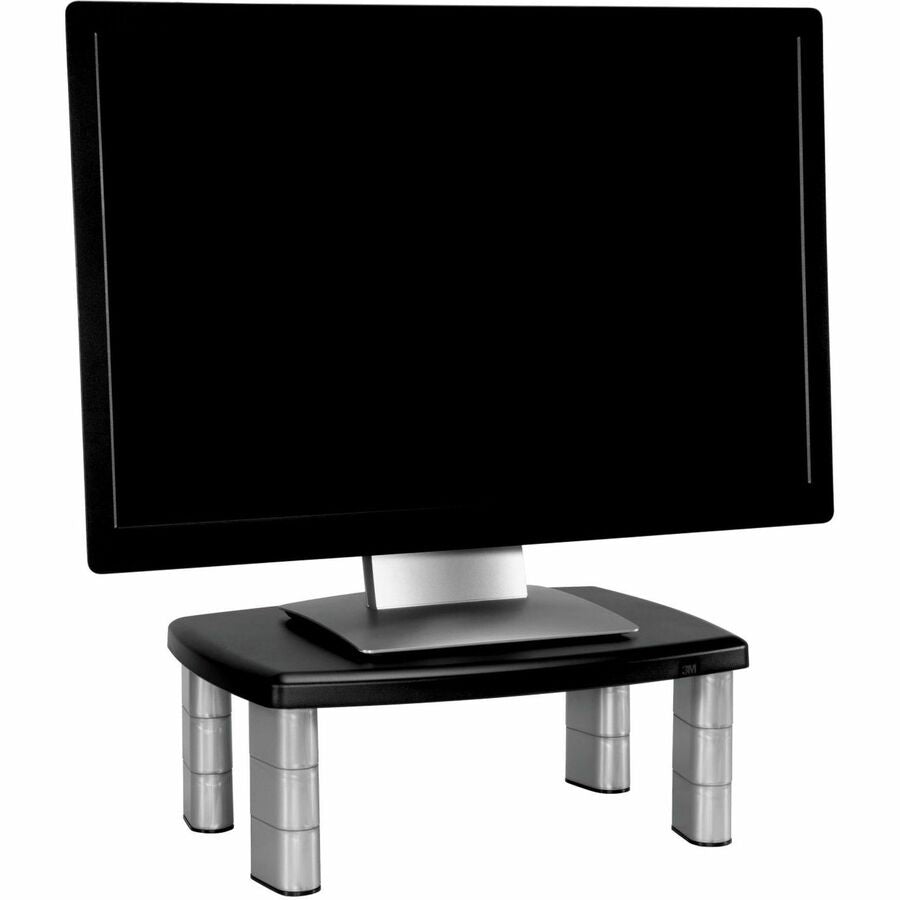 3M Premium Adjustable Monitor Stand - Up to 21" Screen Support - 80 lb Load Capacity - CRT, LCD Display Type Supported - 5.80" Height x 12" Width - Freestanding - Polystyrene - Black, Silver