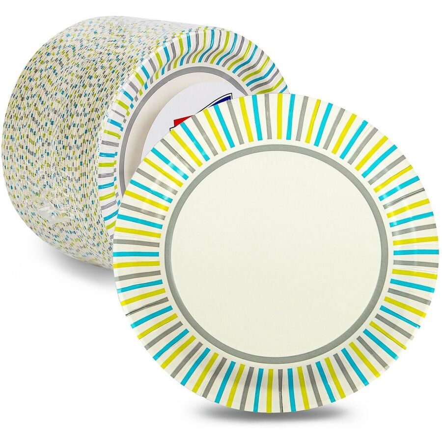 Genuine Joe 7" Printed Paper Plates - Disposable - 7" Diameter - Assorted - 125/Pack - 4 / Carton