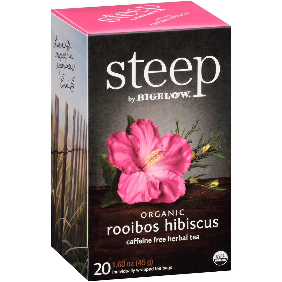 Steep by Bigelow&reg, Rooibos Hibiscus Herbal Tea Bag - Herbal Tea - 1.6 oz - 20 Teabag - Decaffeinated - GMO Free - Kosher - Organic - 20 / Box