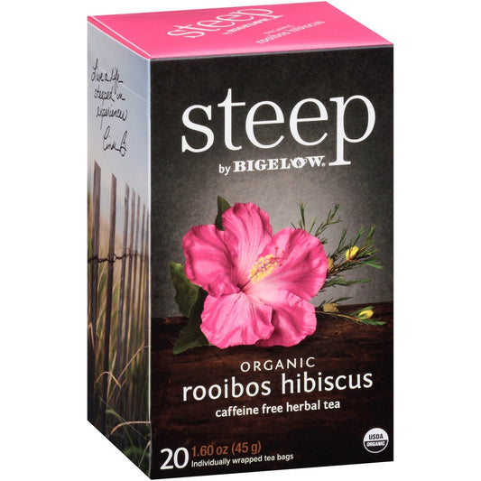 Steep by Bigelow, Rooibos Hibiscus Herbal Tea Bag - Herbal Tea - 1.6 oz - 20 Teabag - Decaffeinated - GMO Free - Kosher - Organic - 20 / Box
