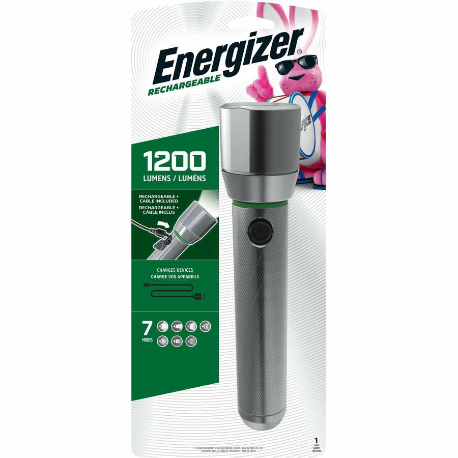 Energizer Vision HD Rechargeable LED Metal Flashlight (includes USB cable for recharging) - LED - 1000 lm Lumen - Battery Rechargeable - Battery, USB - Aluminum Alloy - Drop Resistant, Impact Resistant - Aluminum - 1 Each
