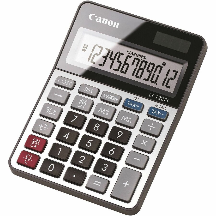 Canon LS-122TS 12-digit LCD Basic Calculator - Dual Power, Angled Display, Replaceable Battery - 12 Digits - LCD - Battery/Solar Powered - 0.9" Height x 4.2" Width x 5.9" Length - Beige - Metal - Desktop - 1 Each