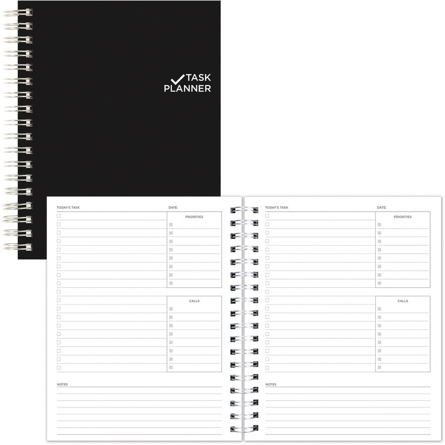 Blueline Undated Task Planner - Personal - 7 1/4" x 9 1/4" Sheet Size - Twin Wire - Black - 1 Each