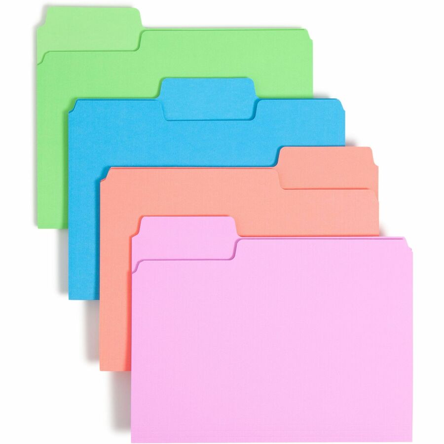 Smead SuperTab 1/3 Tab Cut Letter Top Tab File Folder - 8 1/2" x 11" - 3/4" Expansion - Top Tab Location - 11 pt. - Bright Purple, Bright Pink, Bright Green, Bright Blue - Labeling Area, Sturdy, Durable - 10% Recycled - 24 / Pack