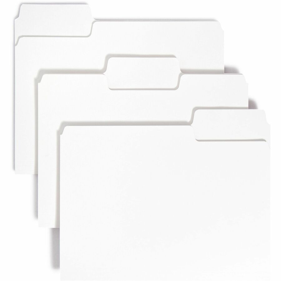 Smead SuperTab 1/3 Tab Cut Letter Top Tab File Folder - 8 1/2" x 11" - 3/4" Expansion - Assorted Tab Position - 11 pt. - White - Labeling Area, Sturdy, Durable - 10% Recycled - 100 / Box
