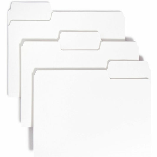 Smead SuperTab 1/3 Tab Cut Letter Top Tab File Folder - 8 1/2" x 11" - 3/4" Expansion - Assorted Tab Position - 11 pt. - White - Labeling Area, Sturdy, Durable - 10% Recycled - 100 / Box