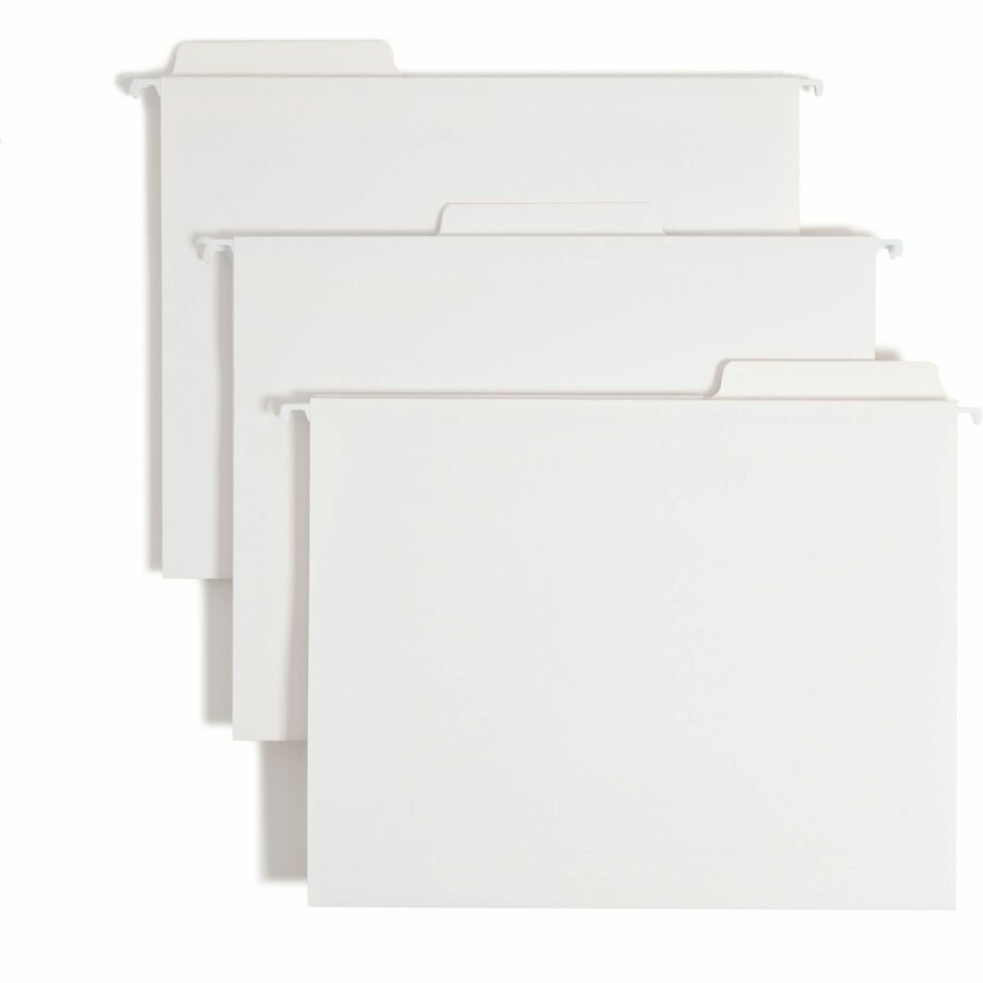 Smead FasTab 1/3 Tab Cut Letter Hanging Folder - 8 1/2" x 11" - Assorted Tab Position - 11 pt. - White - Labeling Area, Write-on Tab, Reinforced Tab, Embossed Tab, Coated Rod Tip - 10% Recycled - 20 / Box