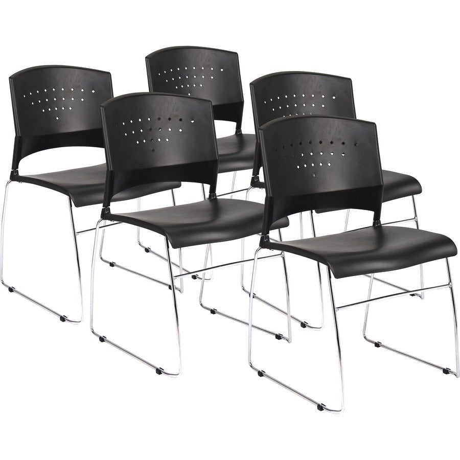 Boss Black Stack Chair With Chrome Frame 5 Pcs Pack - Black Seat Color - Polypropylene Seat Material - Black Back Color - Polypropylene Back Material - Chrome Frame Material - Sled Base - 5 / Carton