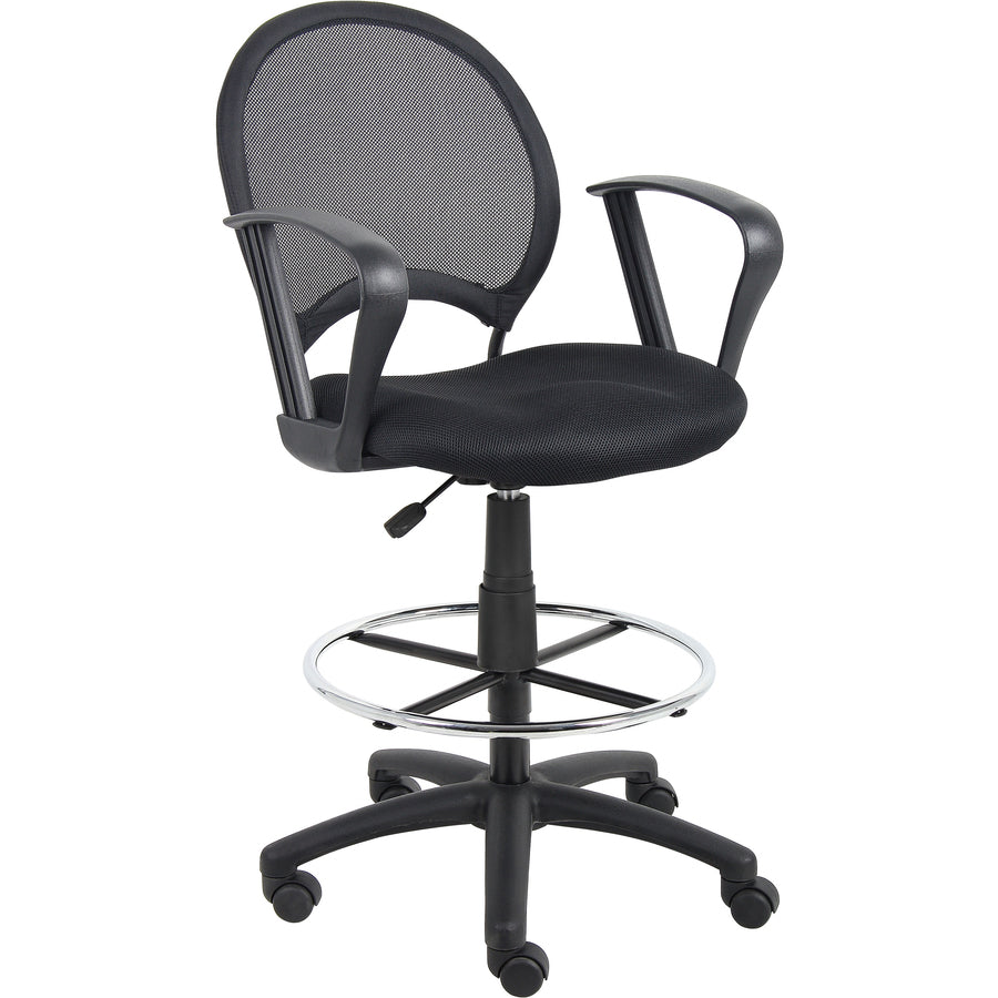 Boss Mesh Drafting Stool W/ Loop Arms - Black Seat Color - Mesh Fabric Seat Material - Black Back Color - Mesh, Metal, Ballistic Nylon Back Material - 5-star Base - Armrest - 1 Each