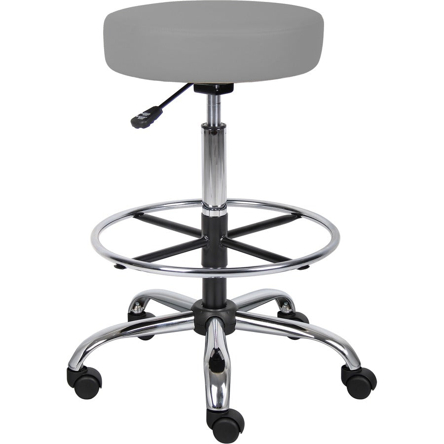 Boss Caressoft Medical/Drafting Stool - Gray Seat Color - Vinyl, Foam Seat Material - Chrome Frame Color - 5-star Base - 1 Each