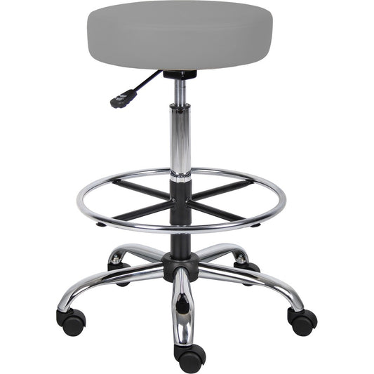 Boss Caressoft Medical/Drafting Stool - Gray Seat Color - Vinyl, Foam Seat Material - Chrome Frame Color - 5-star Base - 1 Each