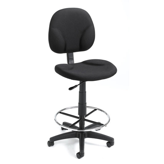 Boss Stand Up Fabric Drafting Stool with Foot Rest, Black - Black Seat Color - Crepe Fabric Seat Material - Black Back Color - Crepe Fabric Back Material - 5-star Base - 1 Each