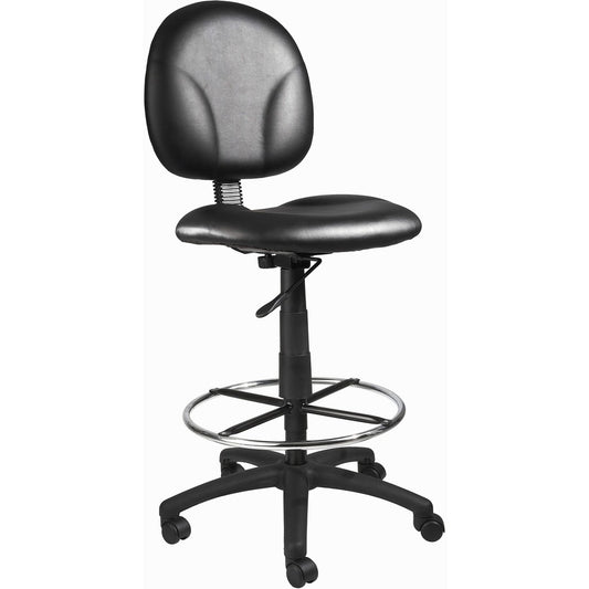 Boss Stand Up Drafting Stool with Foot Rest Black - Black Seat Color - Vinyl Seat Material - Black Back Color - Vinyl Back Material - 5-star Base - 1 Each