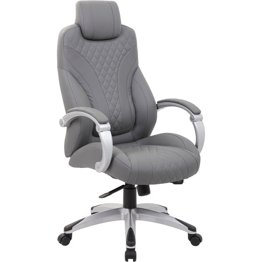 Boss Hinged Arm Executive Chair With Synchro-Tilt, Grey - Gray Seat Color - Vinyl Seat Material - Gray Back Color - Vinyl Back Material - Silver Frame Color - 5-star Base - Armrest - 1 Each