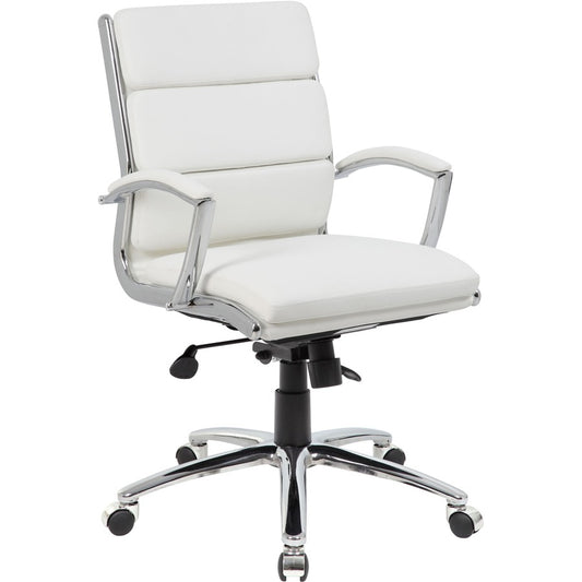Boss CaressoftPlus Executive Mid-Back Chair - White Seat Color - Vinyl Seat Material - White Back Color - Vinyl Back Material - Chrome Frame Color - Mid Back - 5-star Base - Armrest - 1 Each