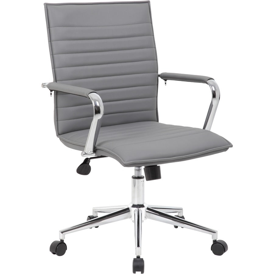 Boss Grey Vinyl Hospitality Chair - Gray Seat Color - Vinyl Seat Material - Gray Back Color - Vinyl Back Material - Chrome Frame Color - 5-star Base - Armrest - 1 Each