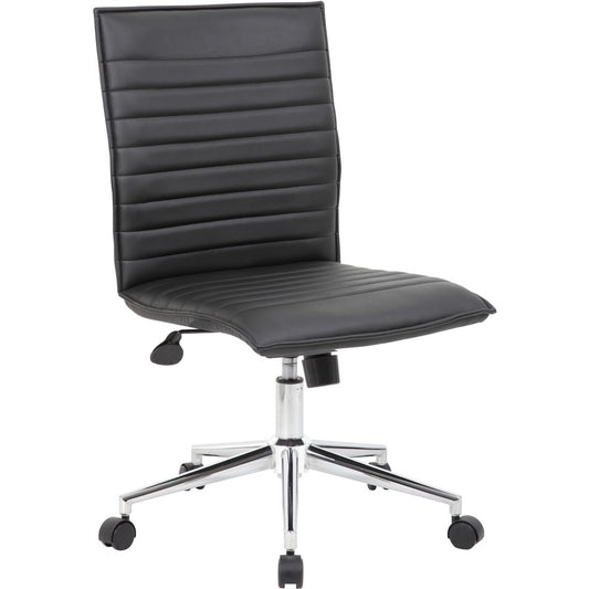 Boss Black Vinyl Armless Hospitality Chair - Black Seat Color - Vinyl Seat Material - Black Back Color - Vinyl Back Material - Chrome Frame Color - 5-star Base - 1 Each