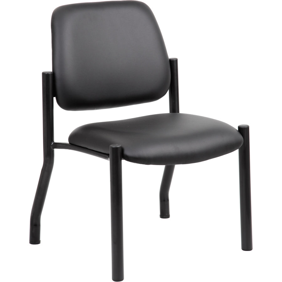 Boss Antimicrobial Armless Guest Chair, 300 lb. Weight Capacity - Black Seat Color - Vinyl Seat Material - Black Back Color - Vinyl Back Material - Black Frame Color - Steel Frame Material - Mid Back - Four-legged Base - 1 Each