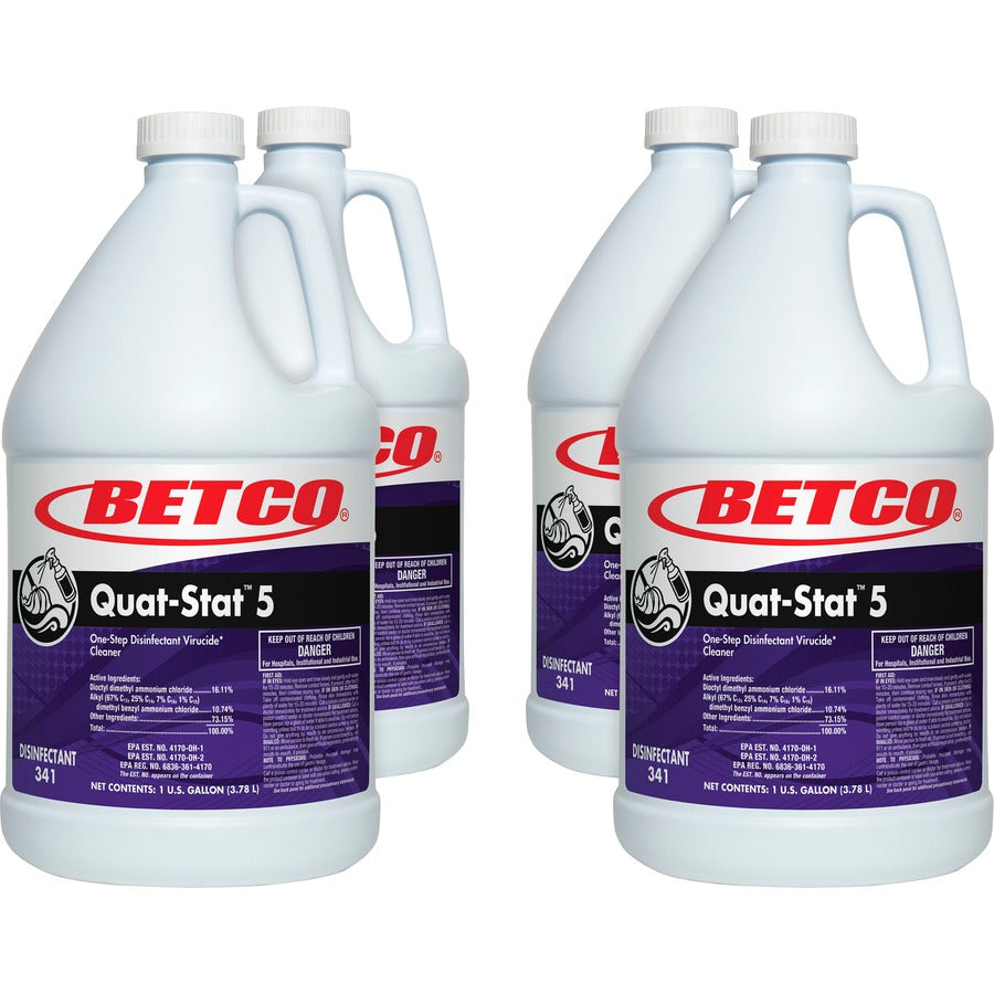 Betco Quat-Stat 5 Disinfectant Gallon - Concentrate - 128 fl oz (4 quart) - Lavender Scent - Deodorize - Purple - 4 / Carton