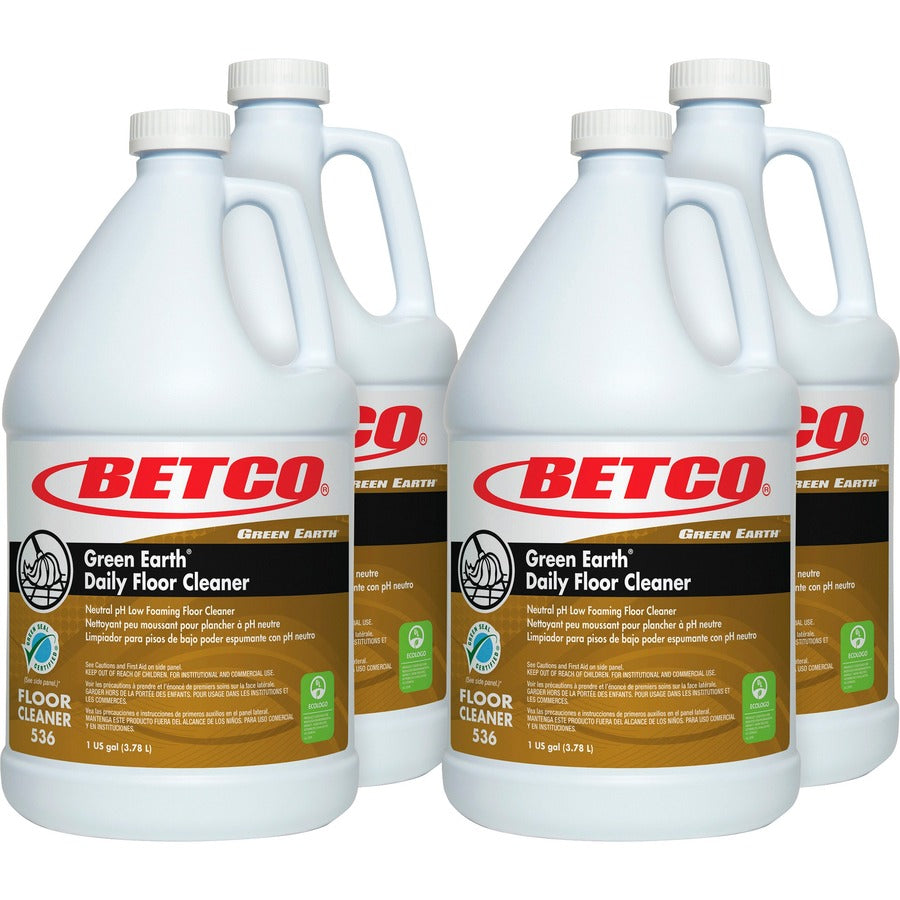 Betco Green Earth Daily Floor Cleaner - Concentrate - 128 fl oz (4 quart) - pH Neutral, Fragrance-free, Deodorize, Pleasant Scent - Yellow - 4 / Carton